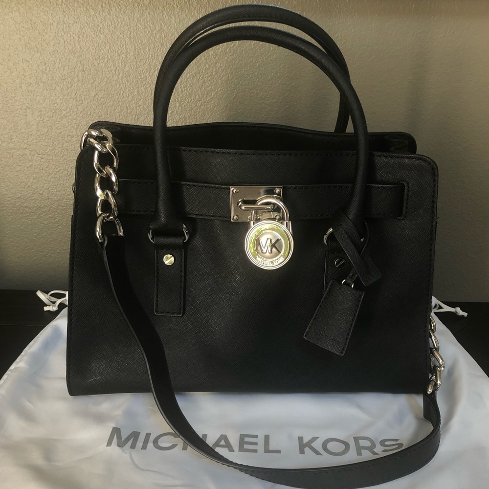 Michael Kors Hamilton Black Leather Satchel